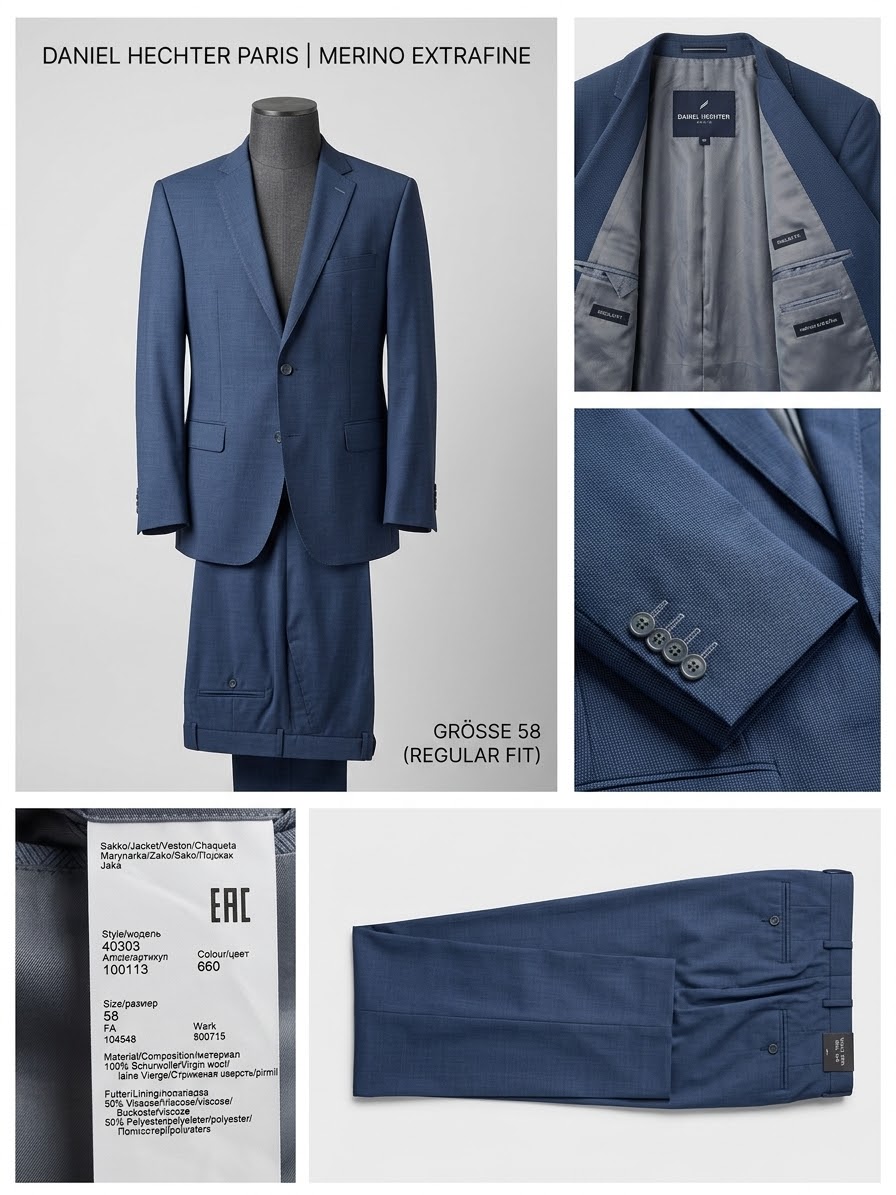Edler Daniel Hechter Anzug – Merino Extrafine – Regular Fit – Gr. 58 (Neuwertig)