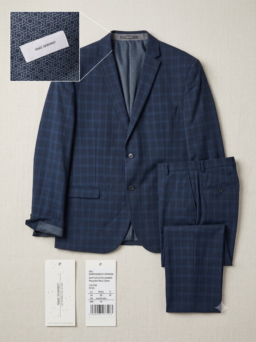 Isaac Dewhirst Anzug “Recycled Check”, Gr. 56 – dunkelblau